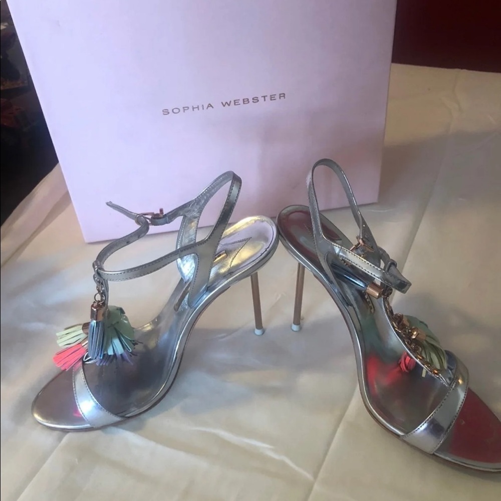 Sophia Webster Layla tassel sandals- Silver/Rainbow Sherbet, 8.5